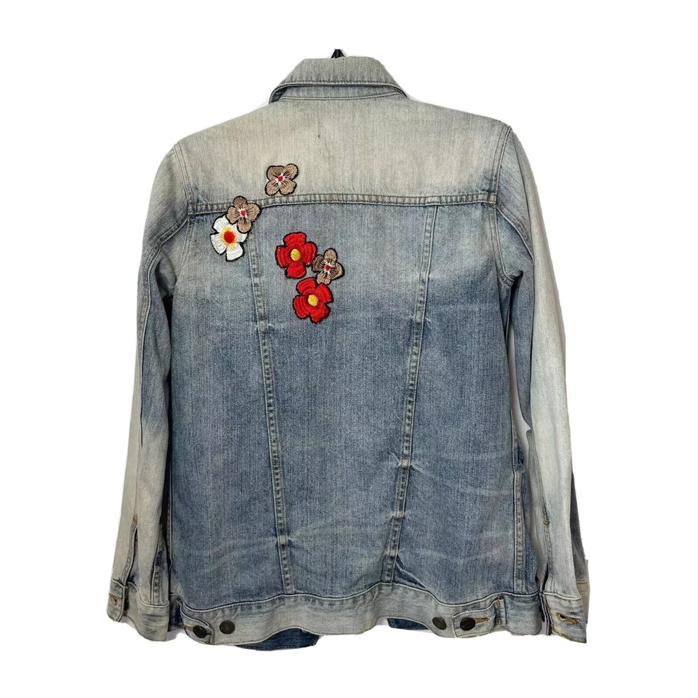 BDG Trucker Jean Jacket Womens Small Blue Acid Wash Embroidered Flower Denim